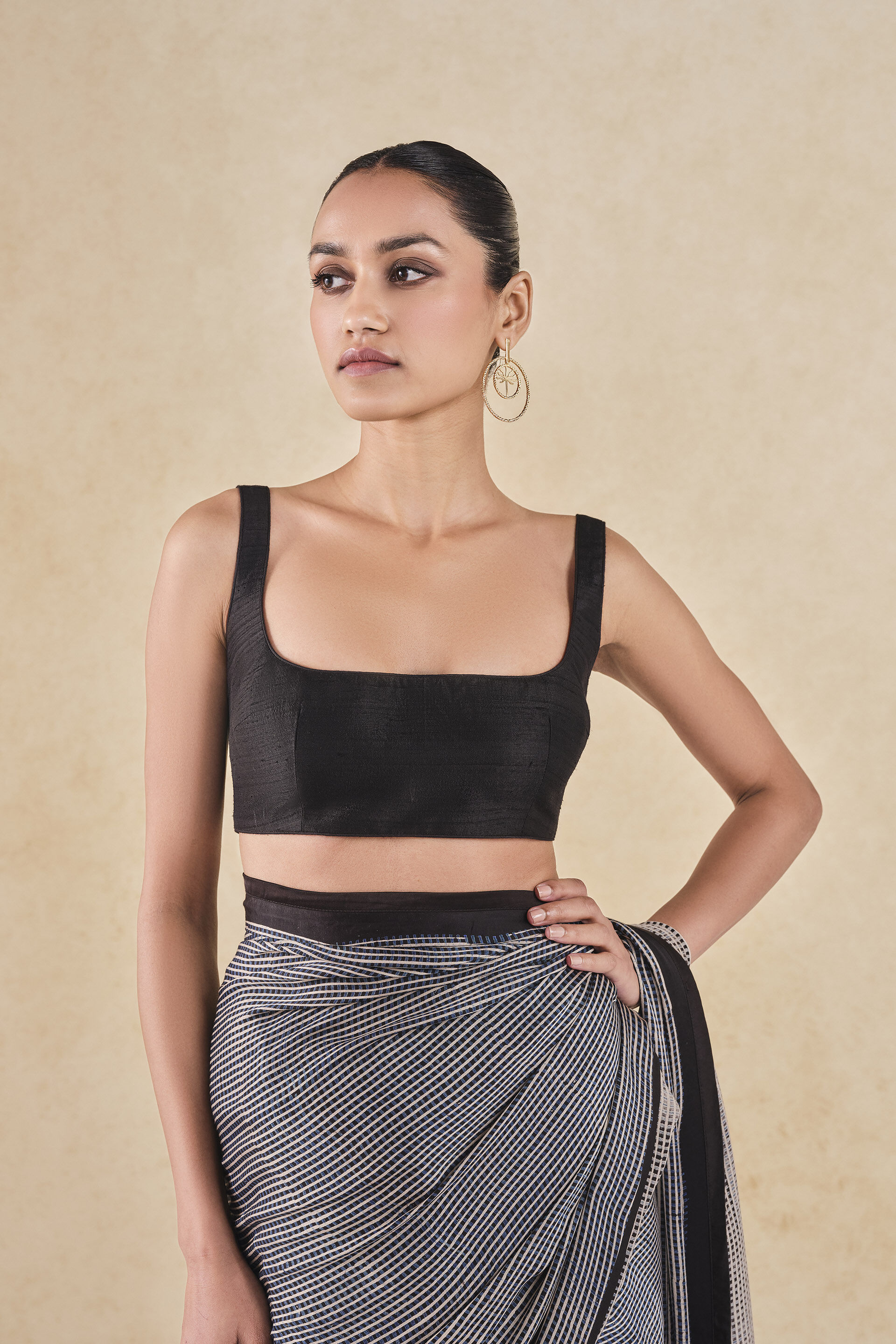 Korat Handcrafted Ajrakh Saree&nbsp;- Black, Black, image 6